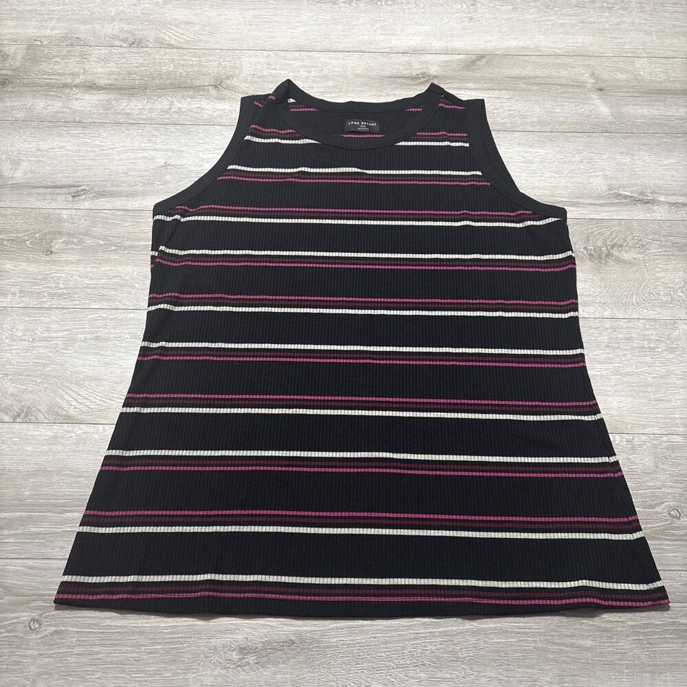 Lane Bryant Ribbed Horizontal Striped Black Tan Pink Sleeveless Top Plus 22/24